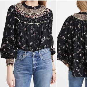 Free people Paloma floral print bohemian button up blouse size L cottage core